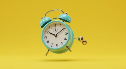 Vintage Turquoise Alarm Clock in Mid-Air