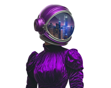 Futuristic urban fashion with cosmic elements and vibrant colors, cut out