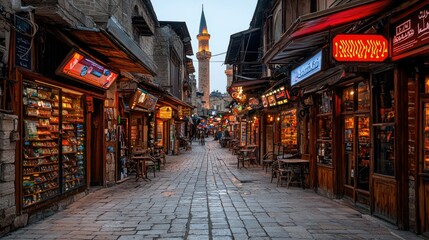 Fototapeta premium Evening in the Ancient Souk: A Serene Stroll Through Time