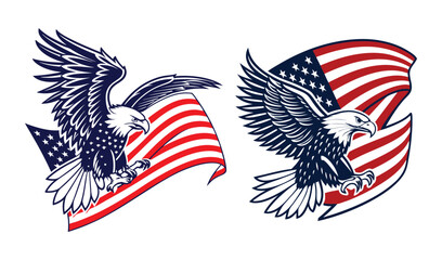 American flag with eagle soaring in the wind
