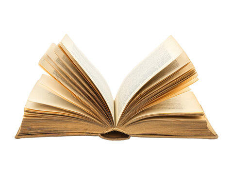 Old book with yellowed pages opened on a table for reading, cut out