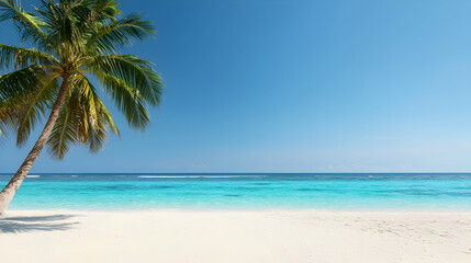 Obraz premium Tropical Beach Scene With Palm Tree And Turquoise Water