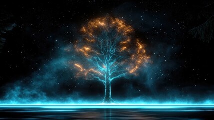Glowing Celestial Tree: A Mystical Night Scene