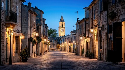 Fototapeta premium Charming Twilight in a Historic French Village