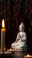 Fototapeta premium Buddha Purnima Buddha statue meditation floral background
