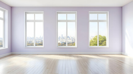 Fototapeta premium Empty Room With City View And Sunlight
