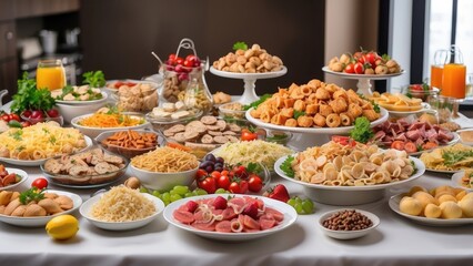 Fototapeta premium An assortment of colorful dishes featuring fresh vegetables,