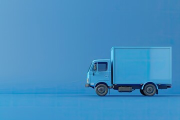 High Detail Picture of Home Delivery Blue Truck and Package Blue Background 3D Render