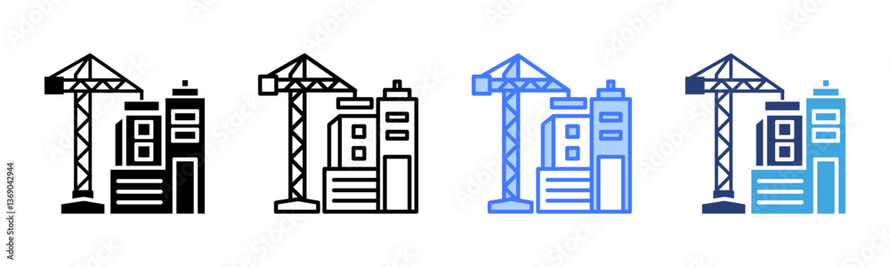 Poster construction icon sheet multiple style collection