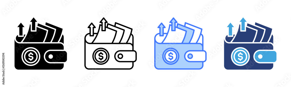 Poster spending money icon sheet multiple style collection