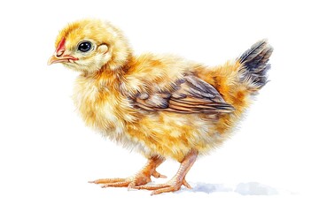 Obraz premium Young hen with slightly ruffled feathers, smooth transition of colors, high realism, isolated on white.