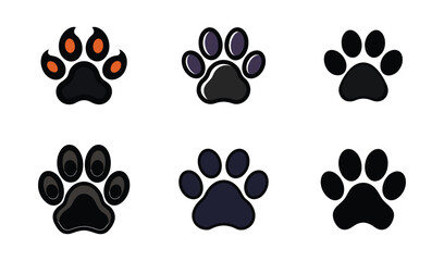 Fototapeta premium Black and white animal paw prints silhouette design with cat and dog footprints in a nature-themed pattern