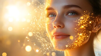 Fototapeta premium Youthful Glow and Molecular Science Symbolizing Anti-Aging Innovation