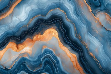 Obraz premium Blue Abstract Agate Texture with Golden Veins for Elegant Background Pattern Design