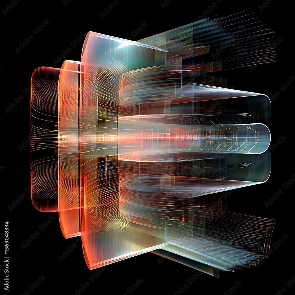 Fototapete abstract futuristic technological design. intricate layered shapes with vibrant colors. dynamic line
