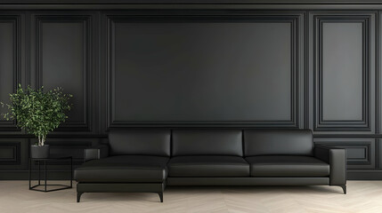 Black Leather Sectional Sofa In Modern Elegant Living Room