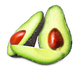 Cut fresh avocado fruits on white background