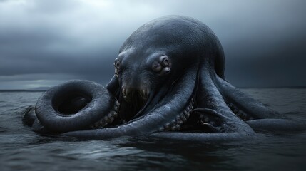 Fototapeta premium Massive dark octopus in stormy sea