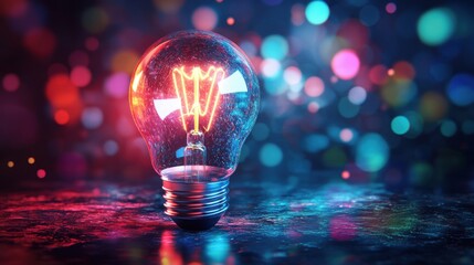 a colorful glowing idea bulb lamp, visualization of brainstorming, bright idea and creative thinking, generative ai.