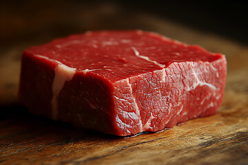 a close-up of the texture and marbling of a raw steak, highlighting the quality of the meat.