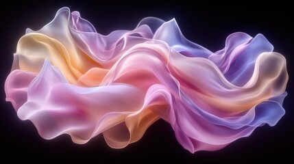 Obraz premium Ethereal Flowing Fabric Waves in Pastel Colors on Black Background