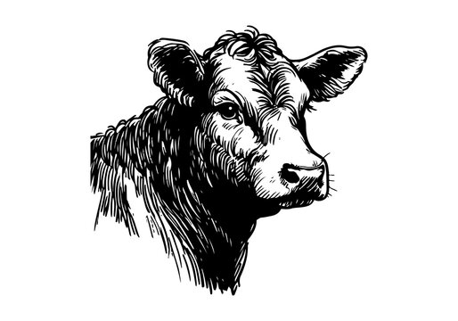 Angus cattle hand drawn sketch vector illustration