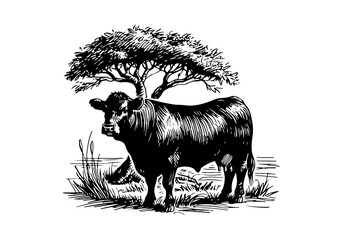 Angus cattle hand drawn sketch vector illustration