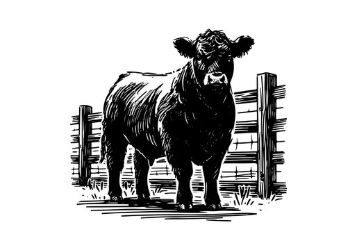 Angus cattle hand drawn sketch vector illustration