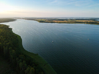 Aerial view of Mikolajskie lake near Mikolajki, Masurian Lake Land, August 2021 © marketanovakova