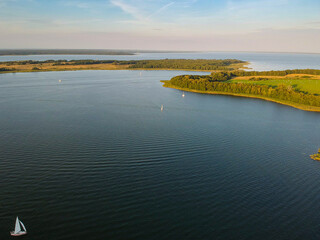 Aerial view of Mikolajskie lake near Mikolajki, Masurian Lake Land, August 2021 © marketanovakova