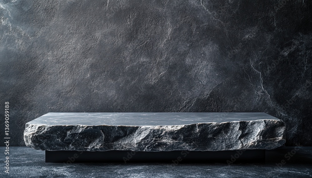 Aufkleber unique dark stone slab resting on a textured surface in a minimalist setting, showcasing natural pat