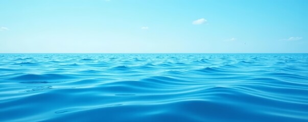 Tranquil blue water with gentle waves under clear sky, peaceful, nature