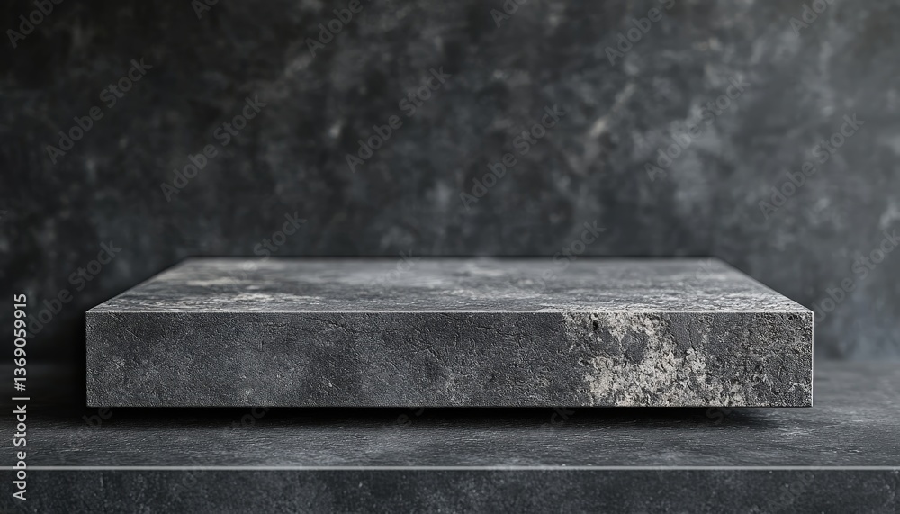 Aufkleber unique dark stone slab resting on a textured surface in a minimalist setting, showcasing natural pat