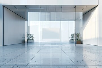 High Resolution of Glass Building 3D Logo Mockup Sign Rendered