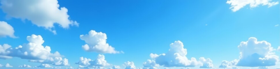 Vibrant blue sky with scattered fluffy clouds creating a picturesque backdrop, weather, nature