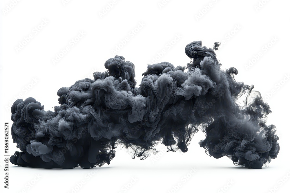 Poster dark smoke billows upward against a white backdrop, creating a dramatic and intense visual effect su