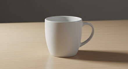 Obraz premium Simple White Coffee Mug on Wooden Table with Shadow