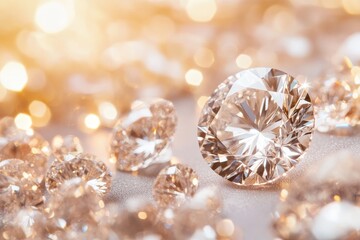 Fototapeta premium Sparkling Diamonds on Golden Background Concept for Luxury, Glamour, Jewelry, and Design.