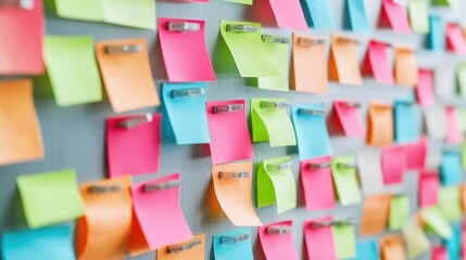 Naklejka premium Corkboard with sticky notes outlining disruptive innovation strategies and business transformation.