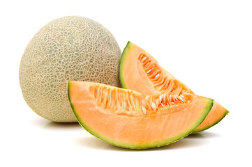 Cantaloupe melon slices on white background 