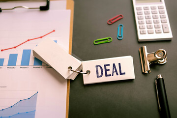 There is word card with the word Deal. It is as an eye-catching image.