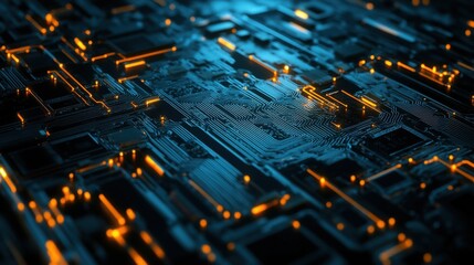 Advanced digital circuit technology with illuminated lines and structures conveying a sense of innovation : Generative AI.