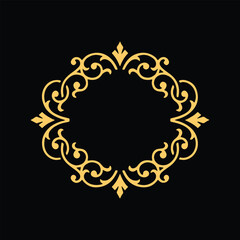 Vintage Ornate Gold Frame with Floral Elements on Black Background.