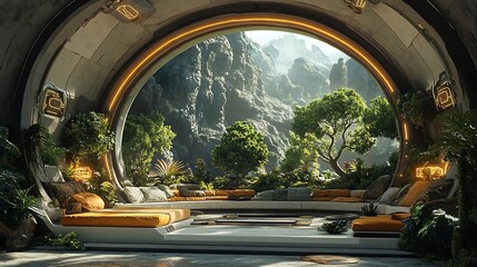 Futuristic Mountain View Relaxation Room
