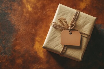 Clear Pixel Picture of Aerial View of Gift Box with a Tag Mockup