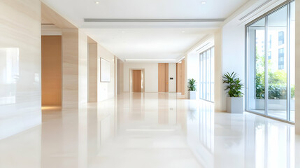 Fototapeta premium Empty Modern Hallway With Large Windows