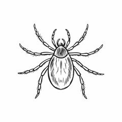 Obraz premium Detailed tick top view line drawing—looking realistic and schematic, concept medical illustration, dermatology education, infographic detail for health, pharma, and museum sectors.