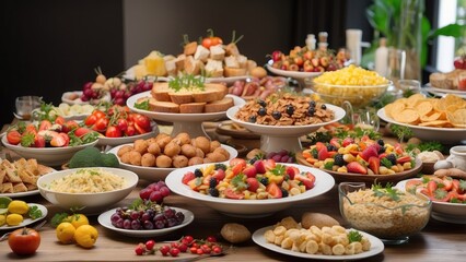 Fototapeta premium An assortment of colorful dishes featuring fresh vegetables,