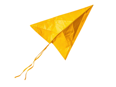 Bright yellow paper airplane for fun activities and learning, cut out