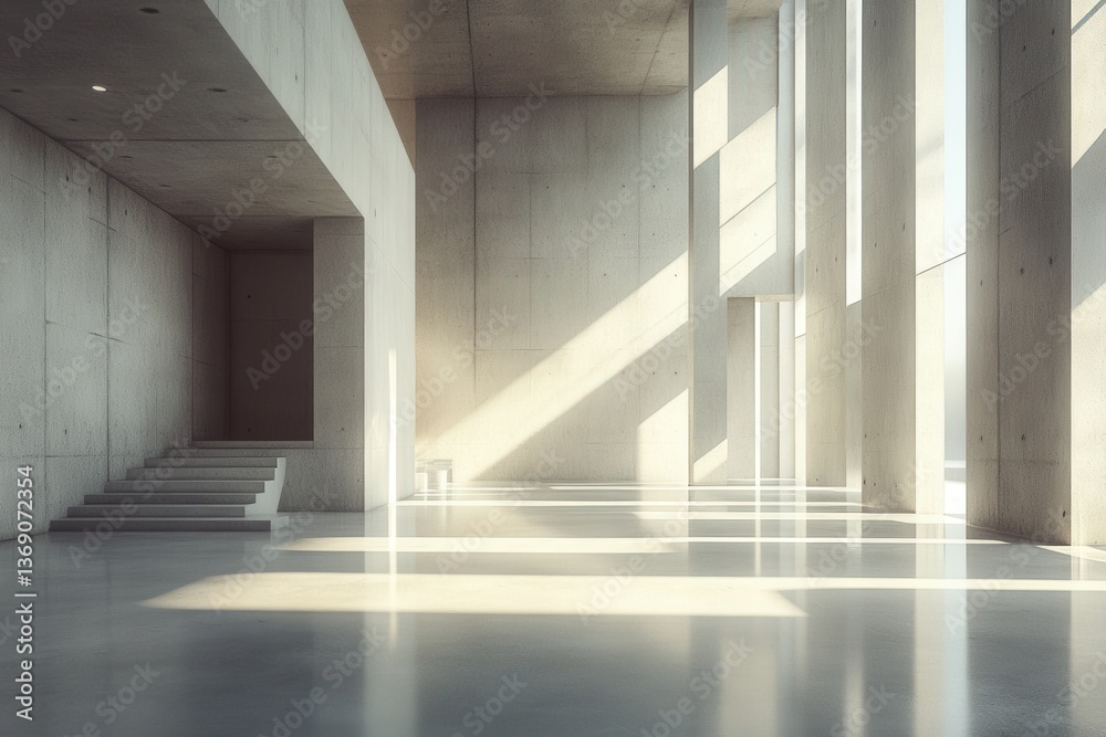 Aufkleber modern minimalist interior featuring natural light and concrete architecture in an open space design